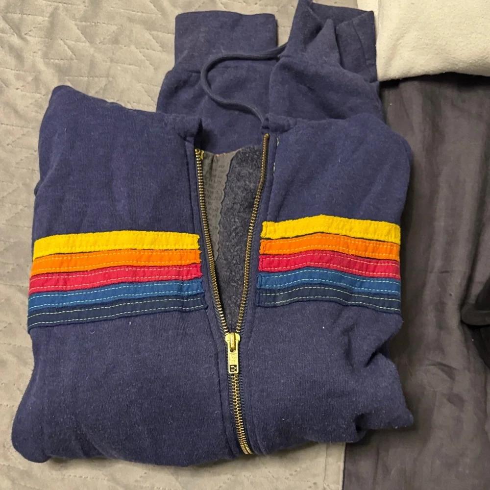 Aviator Nation Navy Hoodie with Rainbow Stripes - Picture 3 of 3